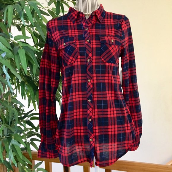 Passport Tops - NWT Passport Plaid Button Up Top Size Large